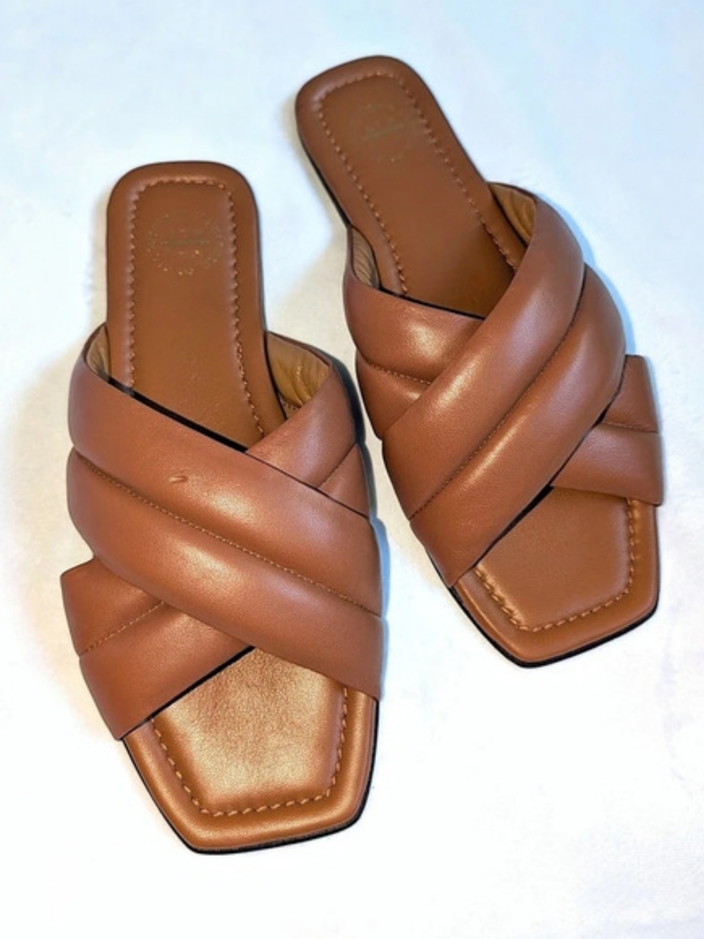 ATP Atelier Tan Quilted Leather Square Toe Slide Sandals EU 39 / US 9